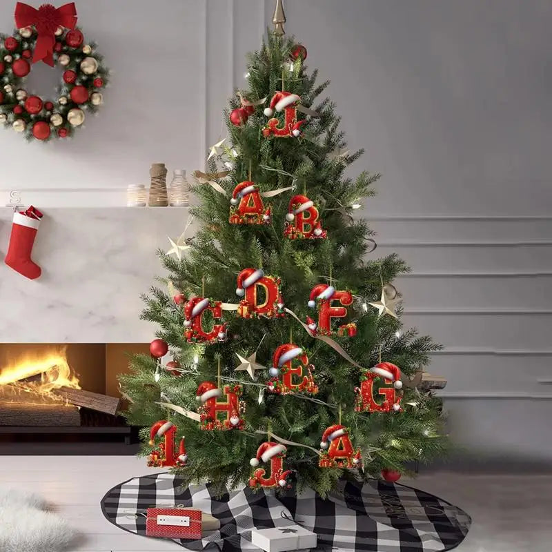 Christmas 26 Letters Ornament Personalized Flat Hanging Pendant for Xmas Tree Home Holiday Festive Party Decoration