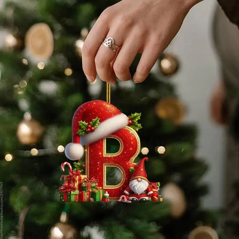 Christmas 26 Letters Ornament Personalized Flat Hanging Pendant for Xmas Tree Home Holiday Festive Party Decoration