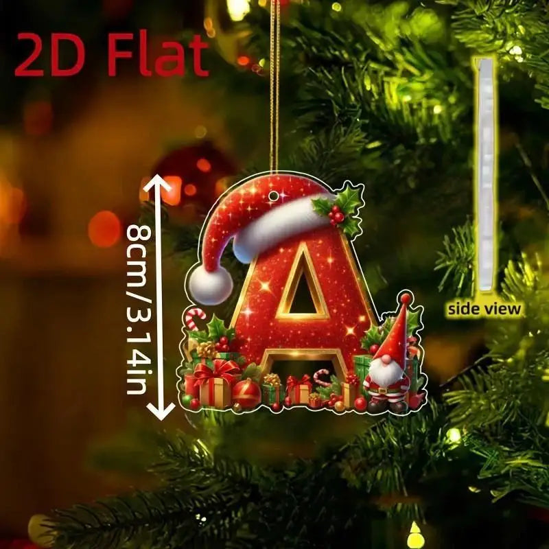 Christmas 26 Letters Ornament Personalized Flat Hanging Pendant for Xmas Tree Home Holiday Festive Party Decoration