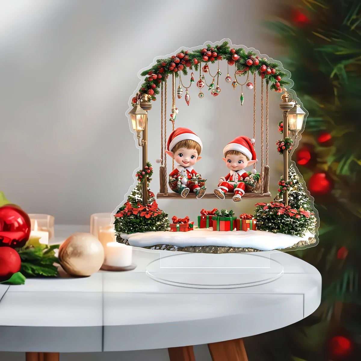 Classic Cute Christmas Elf 2D Acrylic Ornament Festive Design Ideal Home Office Bedroom Perfect Gift Christmas Seasonal Display