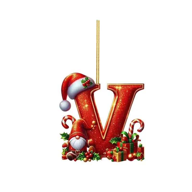 Christmas 26 Letters Ornament Personalized Flat Hanging Pendant for Xmas Tree Home Holiday Festive Party Decoration