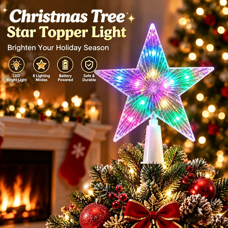 Christmas Tree Top Star Light Glowing Star Lamp Christmas Decoration Home Party Supplies Navidad Holiday Ornament Gift