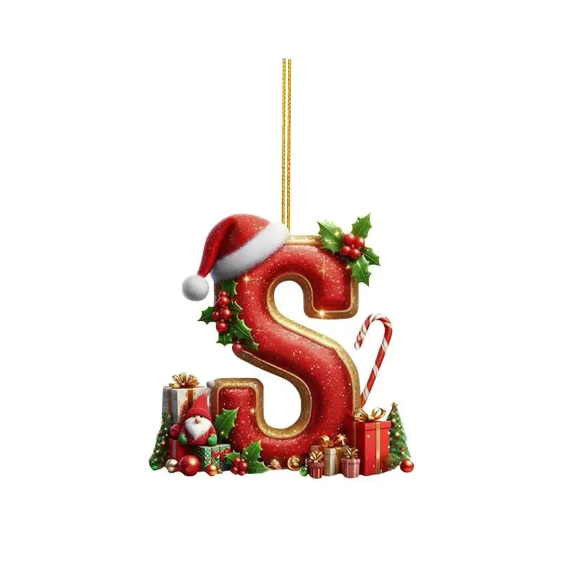 Christmas 26 Letters Ornament Personalized Flat Hanging Pendant for Xmas Tree Home Holiday Festive Party Decoration
