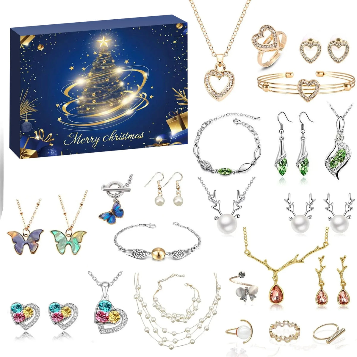 Christmas Countdown Calendar 24 Days Christmas Countdown Advent Calendar Necklace Bracelet Earrings Christmas Gifts