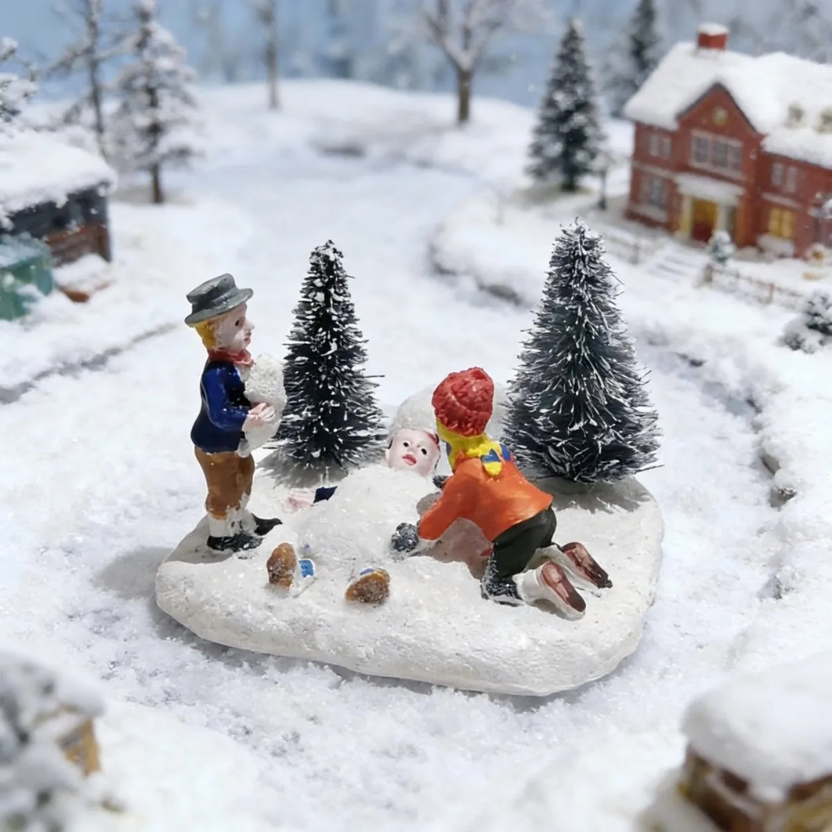Christmas Village Set Accessories, Kids Playing Figurine, Collectible Building Scene Decoration, Home Fireplace, Holiday Decor