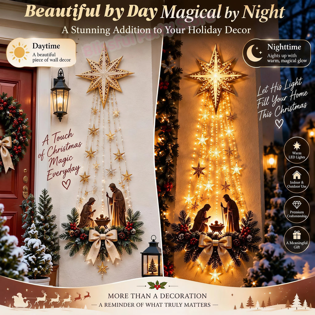 Christmas,Bethlehem Star of Faith,Lighted Nativity Wall Decor,Glowing Christmas Hanging Ornament,LED Light for Indoor Home Decor