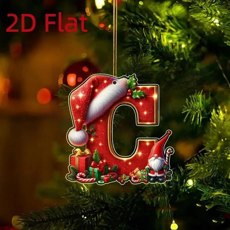 Christmas 26 Letters Ornament Personalized Flat Hanging Pendant for Xmas Tree Home Holiday Festive Party Decoration