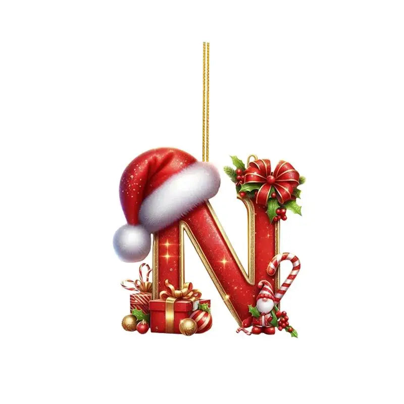 Christmas 26 Letters Ornament Personalized Flat Hanging Pendant for Xmas Tree Home Holiday Festive Party Decoration