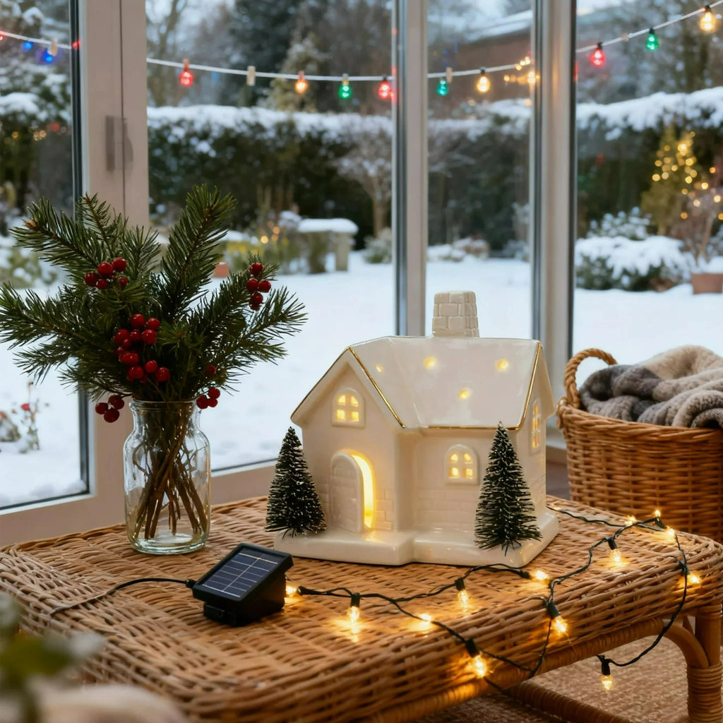 Christmas Tree House Creative Ceramic Ornaments Luminous Snow House Snow House Scene Arrangement Tabletop Small Ornaments
