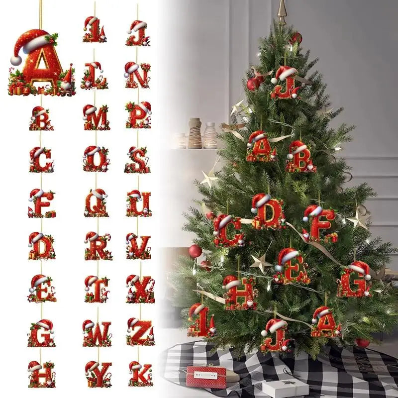 Christmas 26 Letters Ornament Personalized Flat Hanging Pendant for Xmas Tree Home Holiday Festive Party Decoration