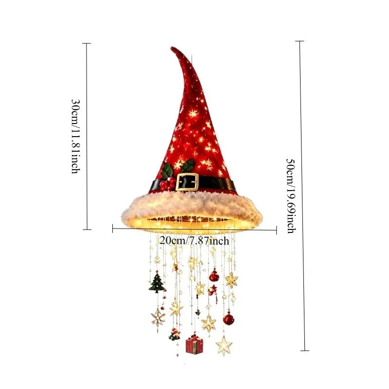 Christmas Santa Hat LED Hanging Light Warm Glowing Chandelier String Lights Xmas Ornament Home Stairway Holiday Party Decor New