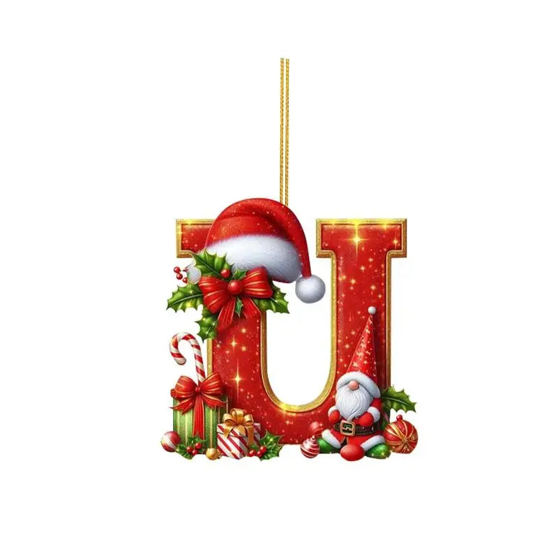 Christmas 26 Letters Ornament Personalized Flat Hanging Pendant for Xmas Tree Home Holiday Festive Party Decoration