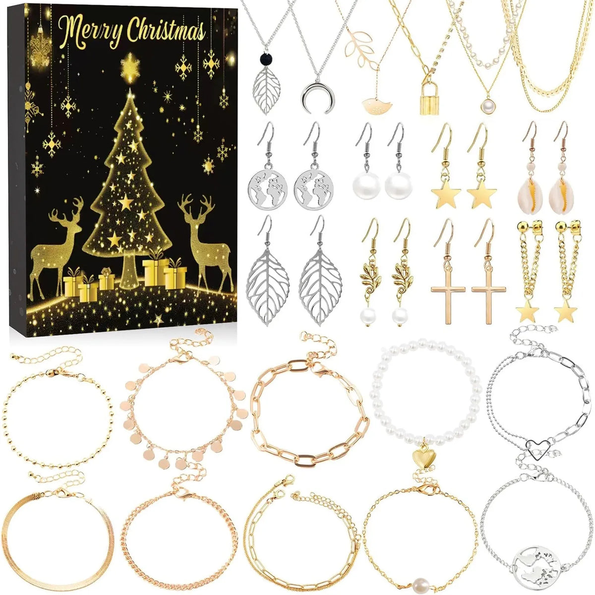 Christmas Countdown Calendar 24 Days Christmas Countdown Advent Calendar Necklace Bracelet Earrings Christmas Gifts