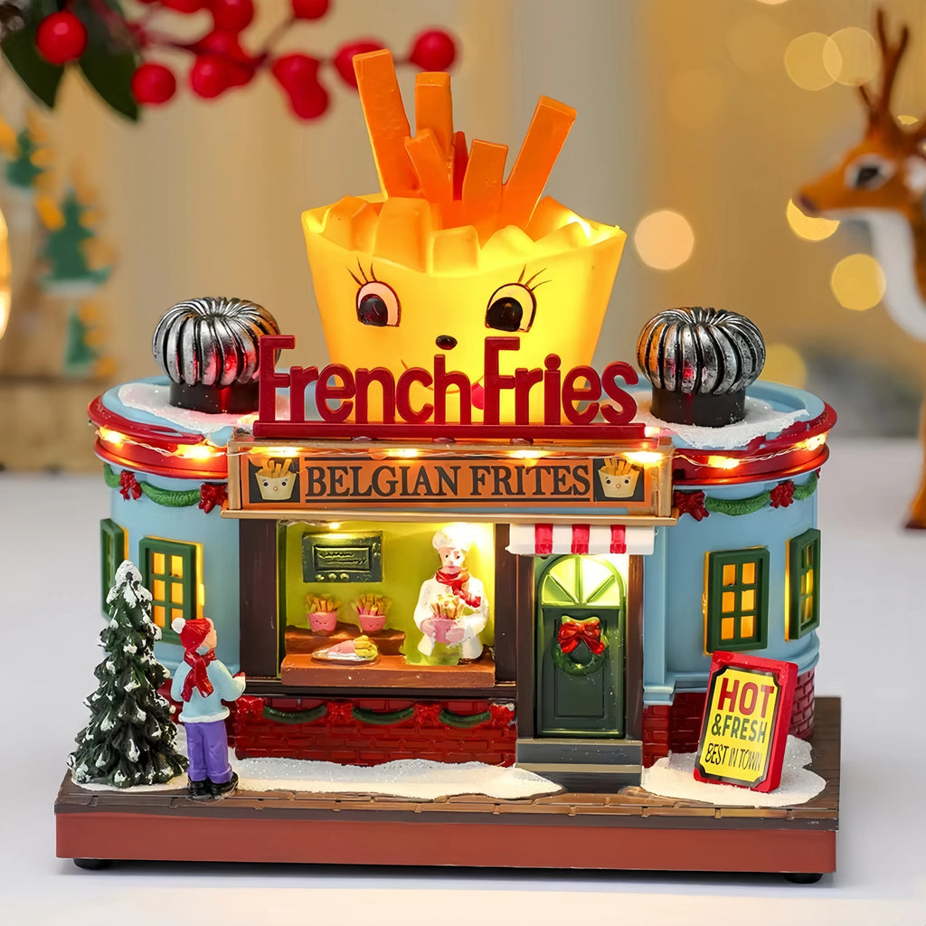 Christmas Rotate Lighted Music Box Resin Santa Ornament Gift Box Xmas Decorative Gift for Home Kitchen Cafe Window Holiday Party