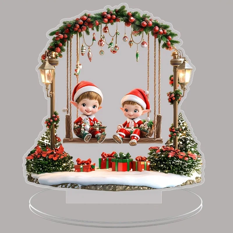 Classic Cute Christmas Elf 2D Acrylic Ornament Festive Design Ideal Home Office Bedroom Perfect Gift Christmas Seasonal Display