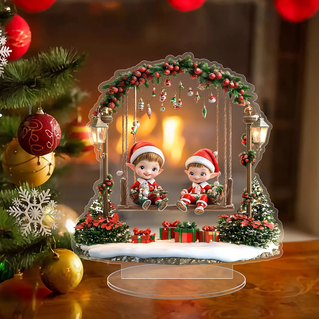 Classic Cute Christmas Elf 2D Acrylic Ornament Festive Design Ideal Home Office Bedroom Perfect Gift Christmas Seasonal Display