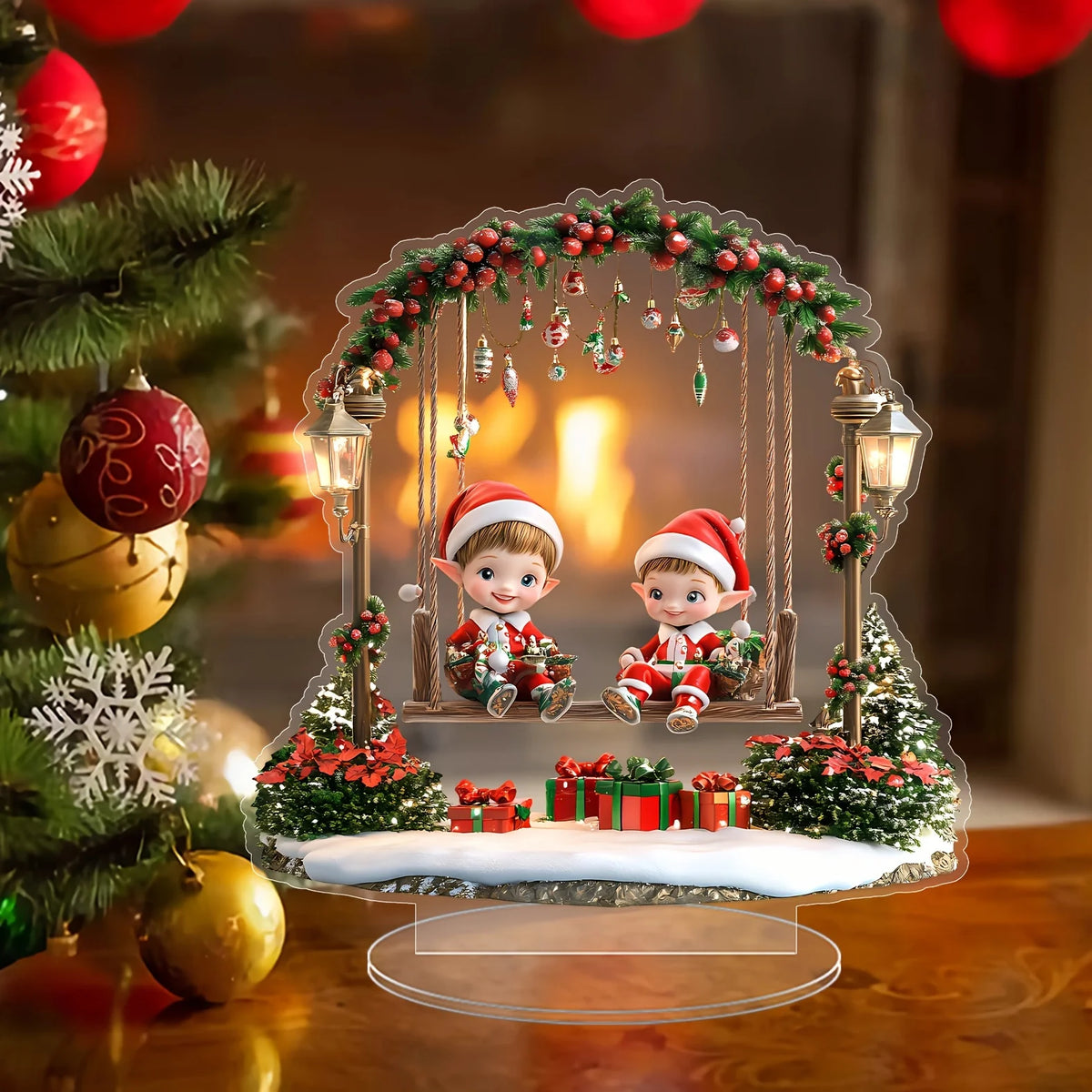 Classic Cute Christmas Elf 2D Acrylic Ornament Festive Design Ideal Home Office Bedroom Perfect Gift Christmas Seasonal Display
