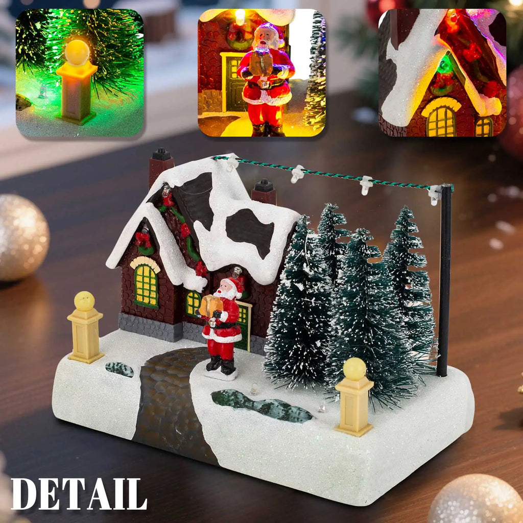 Christmas Village Scene Collectible Building with Lights Trees Santa Claus Snow Town Landscape Decor Holiday Home Desk Fireplace