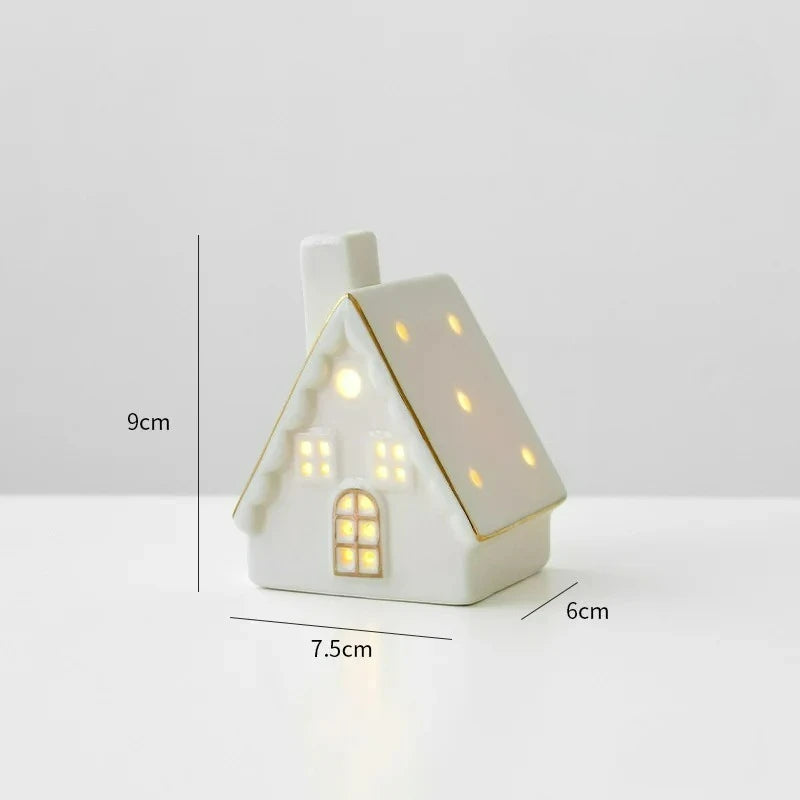 Christmas Tree House Creative Ceramic Ornaments Luminous Snow House Snow House Scene Arrangement Tabletop Small Ornaments