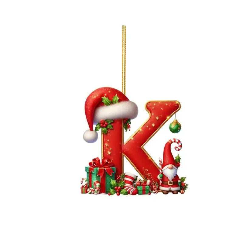 Christmas 26 Letters Ornament Personalized Flat Hanging Pendant for Xmas Tree Home Holiday Festive Party Decoration