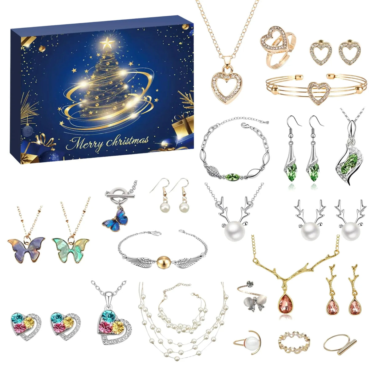 Christmas Countdown Calendar 24 Days Christmas Countdown Advent Calendar Necklace Bracelet Earrings Christmas Gifts