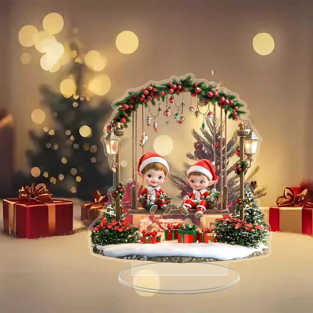 Classic Cute Christmas Elf 2D Acrylic Ornament Festive Design Ideal Home Office Bedroom Perfect Gift Christmas Seasonal Display