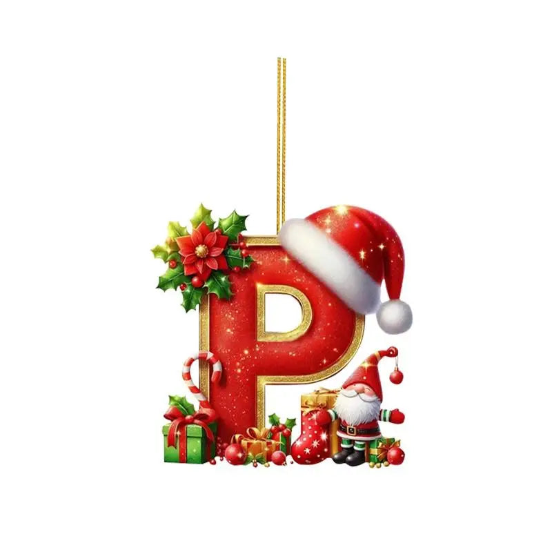 Christmas 26 Letters Ornament Personalized Flat Hanging Pendant for Xmas Tree Home Holiday Festive Party Decoration